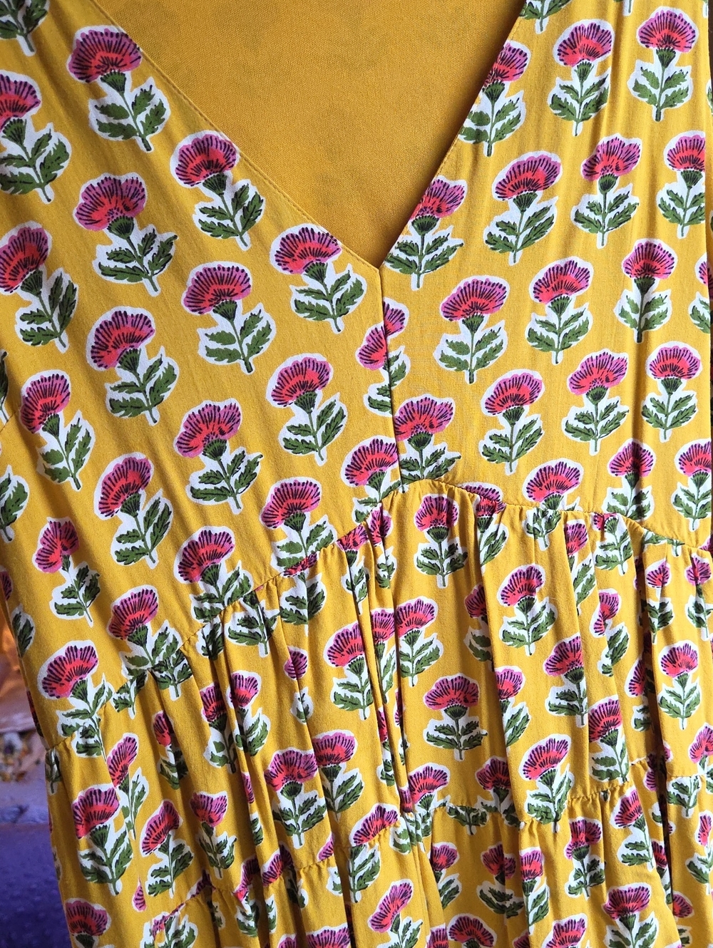 Sincerly Jules Yellow Floral V-Neck Tiered Dress